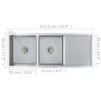 Lavello da cucina fatto a mano con filtro 111,5 x 44 cm in acciaio inox 02_0002366