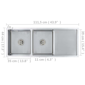 Lavello da cucina fatto a mano con filtro 111,5 x 44 cm in acciaio inox 02_0002366