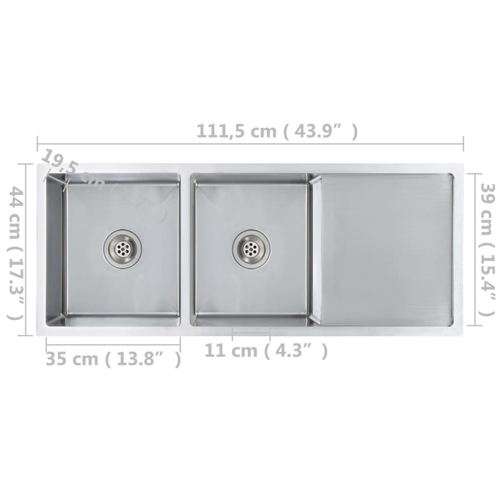 Lavello da cucina fatto a mano con filtro 111,5 x 44 cm in acciaio inox 02_0002366