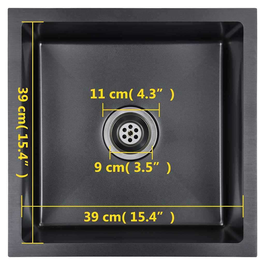 Lavello da Cucina Lavorato a Mano Nero in Acciaio Inox 145083