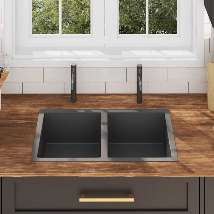 Lavello da Cucina Lavorato a Mano Nero in Acciaio Inox 145085