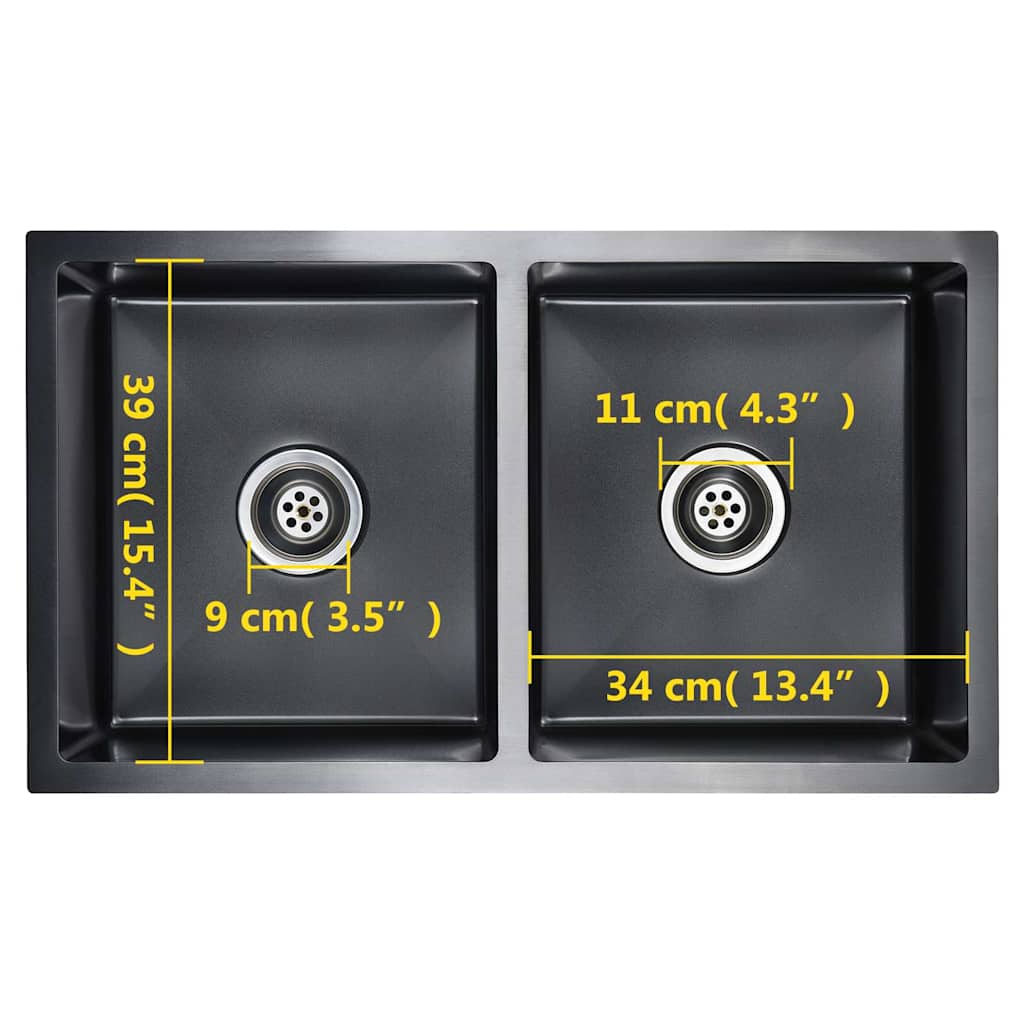 Lavello da Cucina Lavorato a Mano Nero in Acciaio Inox 145085