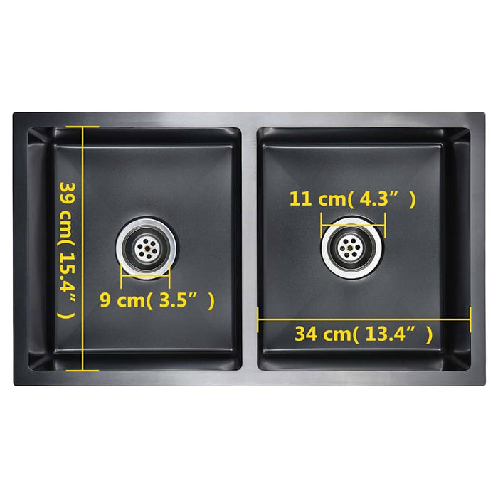 Lavello da Cucina Lavorato a Mano Nero in Acciaio Inox 145085