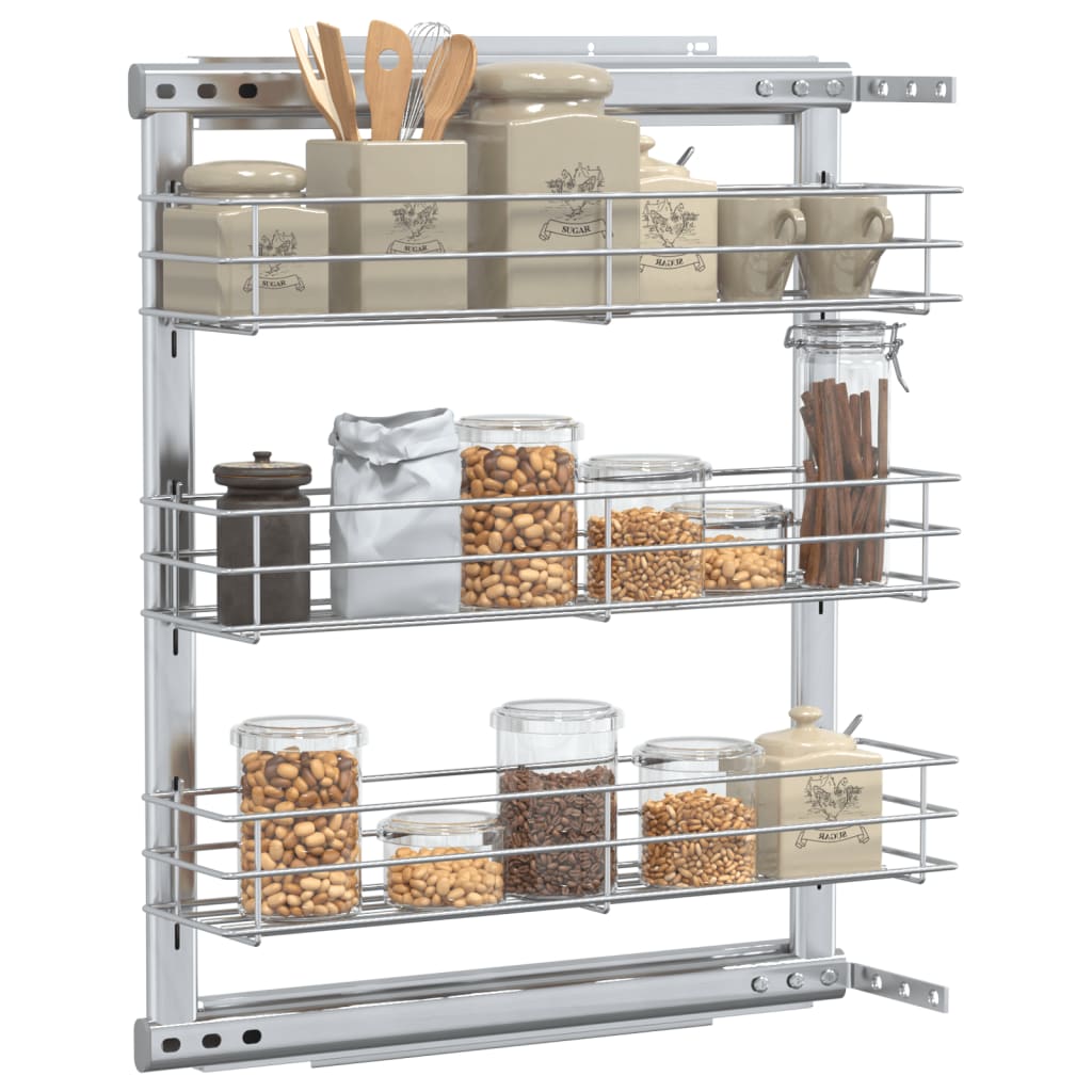 Cestino da Cucina in Rete a 3 Livelli-Scaffale per Cucina Argento 47x15,5x55,5 cm