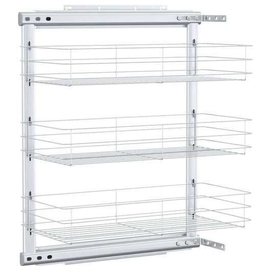 Cestino da Cucina in Rete a 3 Livelli-Scaffale per Cucina Argento 47x25x56 cm