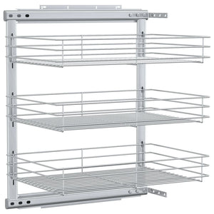 Cestino da Cucina in Rete a 3 Livelli-Scaffale per Cucina Argento 47x35x56 cm