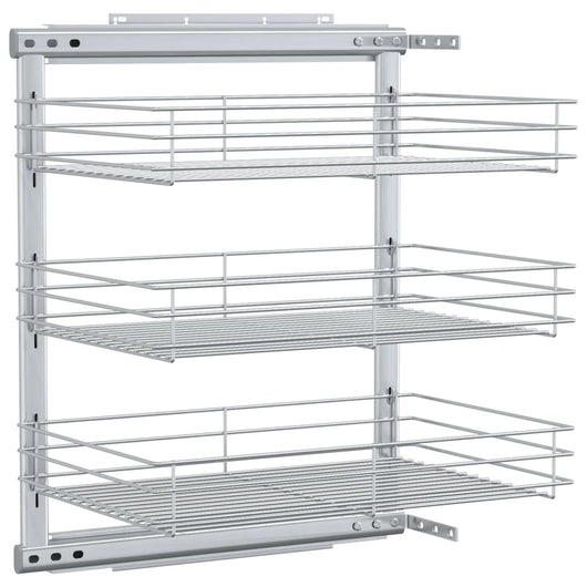 Cestino da Cucina in Rete a 3 Livelli-Scaffale per Cucina Argento 47x35x56 cm