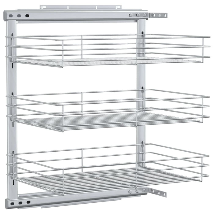 Cestino da Cucina in Rete a 3 Livelli-Scaffale per Cucina Argento 47x35x56 cm