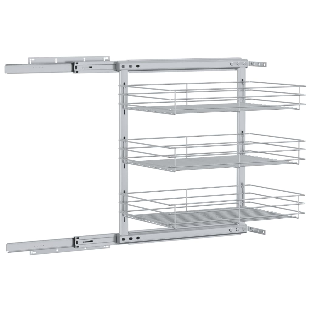 Cestino da Cucina in Rete a 3 Livelli-Scaffale per Cucina Argento 47x35x56 cm