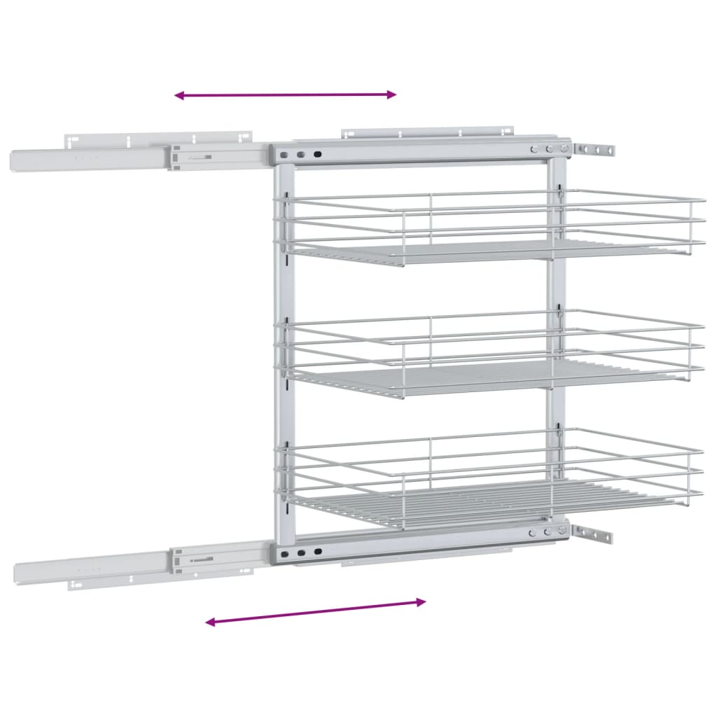Cestino da Cucina in Rete a 3 Livelli-Scaffale per Cucina Argento 47x35x56 cm