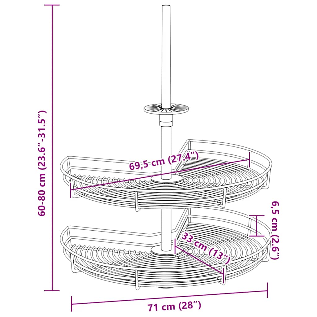Cestello Metallico a 2 Livelli Argento Rotabile 270Â° 71x71x80cm cod mxl 66612