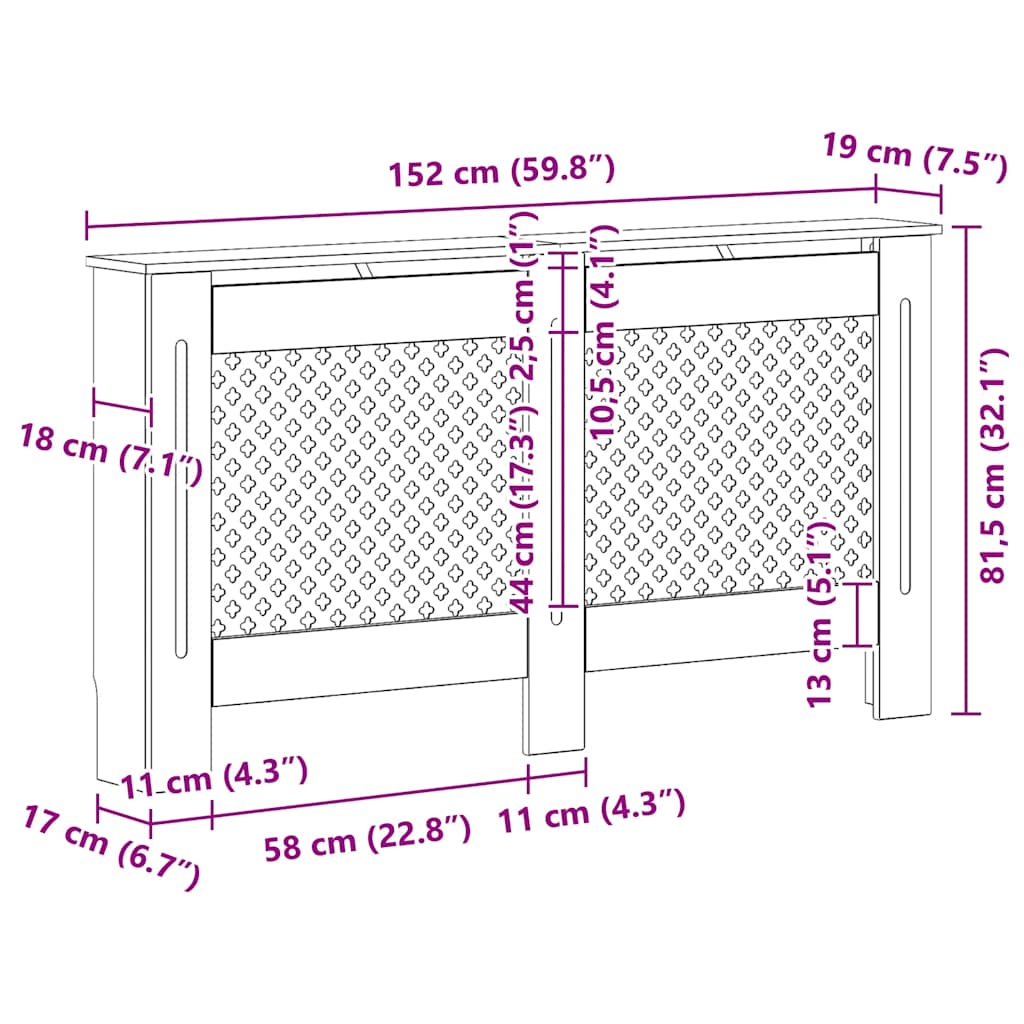 Copertura per Radiatore Bianca 152x19x81,5 cm in MDF 284324