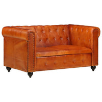 Divano Chesterfield a 2 Posti Tanno in Vera Pelle 283758
