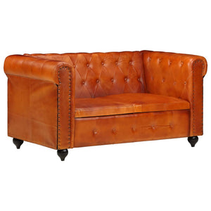 Divano Chesterfield a 2 Posti Tanno in Vera Pelle 283758