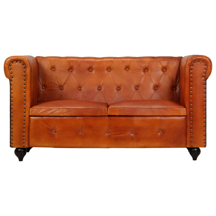 Divano Chesterfield a 2 Posti Tanno in Vera Pelle 283758