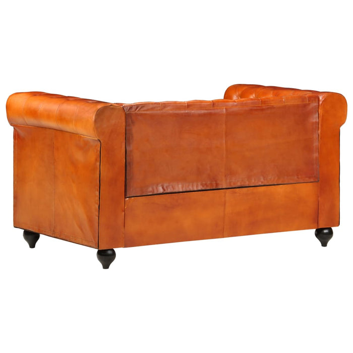 Divano Chesterfield a 2 Posti Tanno in Vera Pelle 283758