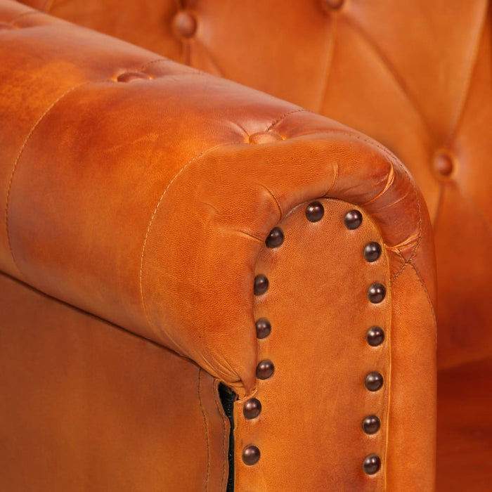 Divano Chesterfield a 2 Posti Tanno in Vera Pelle 283758