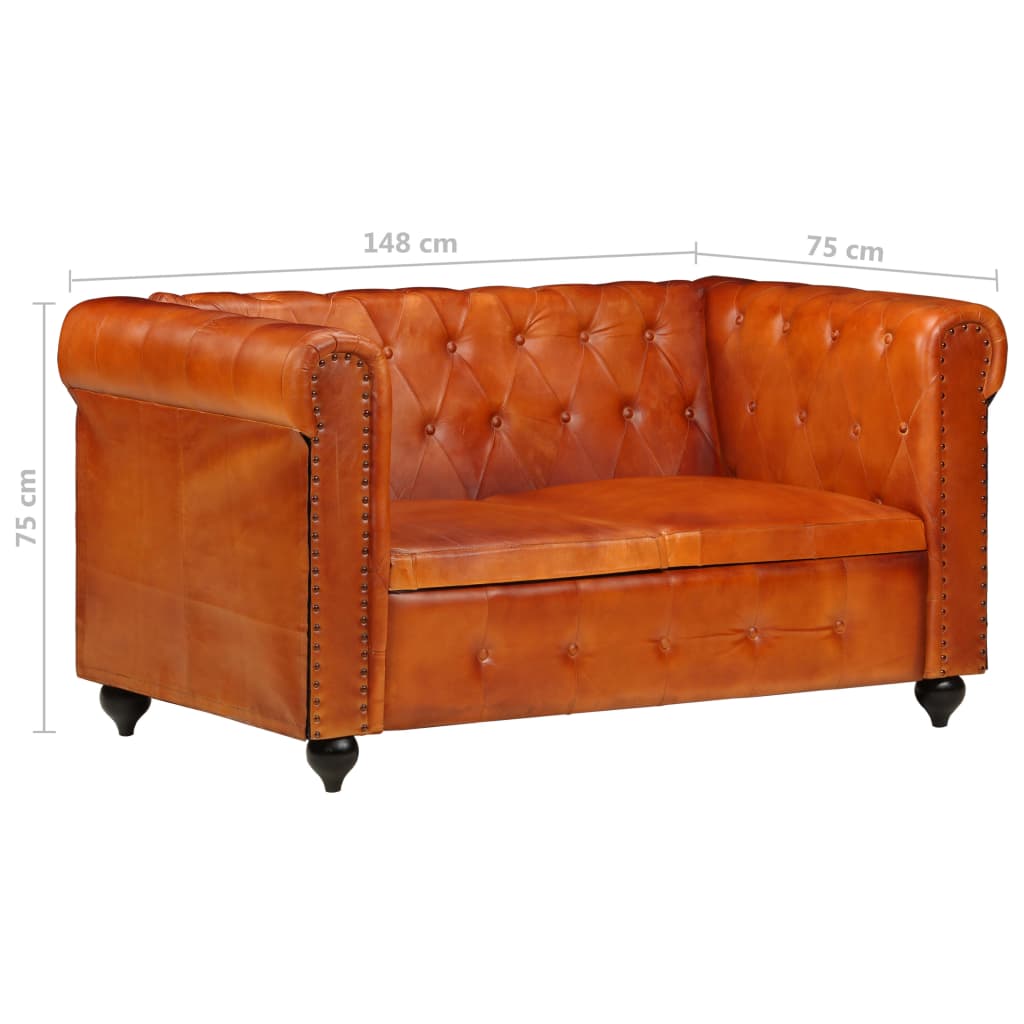 Divano Chesterfield a 2 Posti Tanno in Vera Pelle 283758