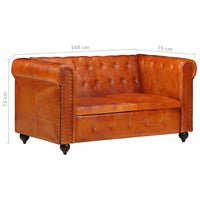 Divano Chesterfield a 2 Posti Tanno in Vera Pelle 283758
