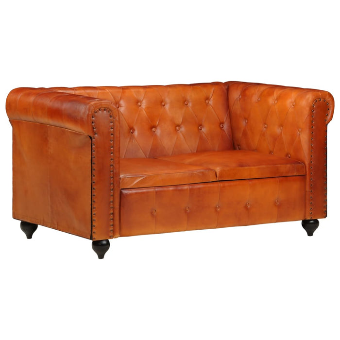 Divano Chesterfield a 2 Posti Tanno in Vera Pelle 283758