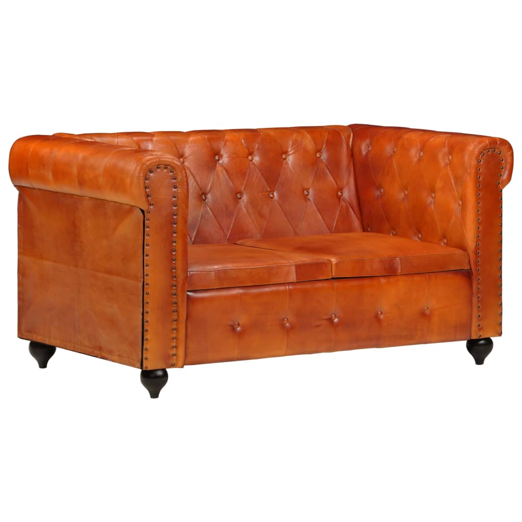 Divano Chesterfield a 2 Posti Tanno in Vera Pelle 283758