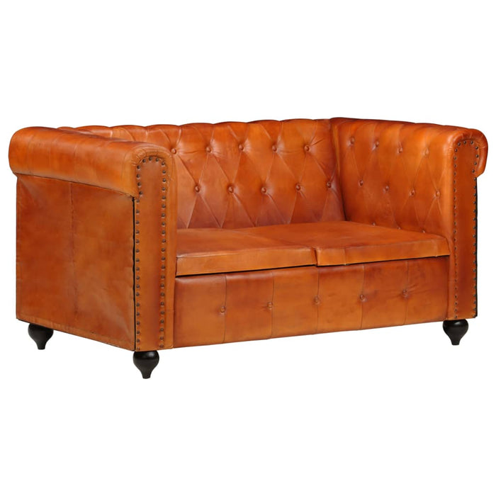 Divano Chesterfield a 2 Posti Tanno in Vera Pelle 283758
