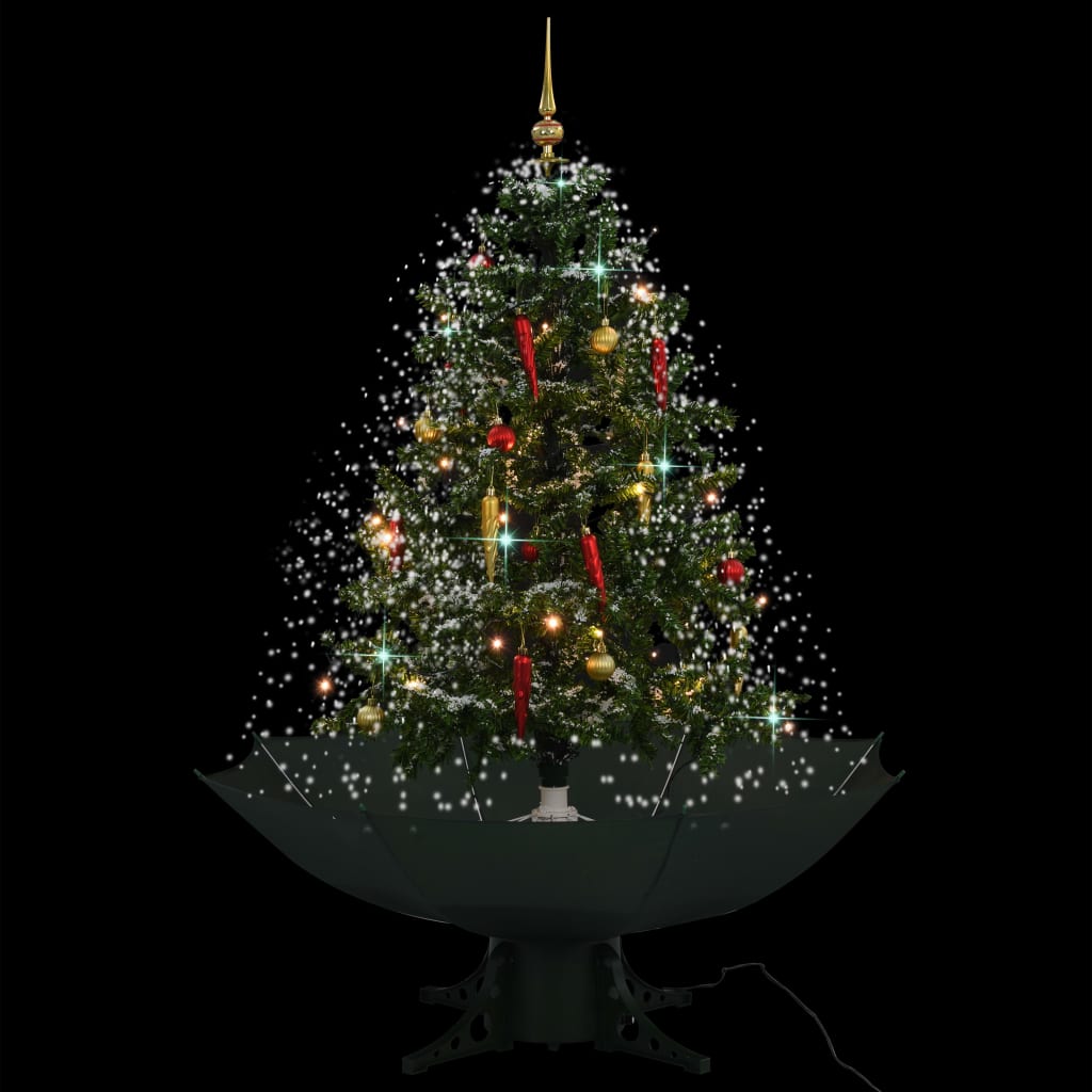 Albero di Natale con Neve e Base a Ombrellone Verde 140 cm 284333