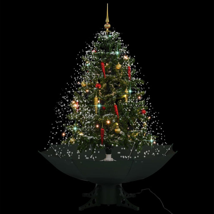Albero di Natale con Neve e Base a Ombrellone-Albero Natalizio-Decorazioni natalizie Verde 140 cm