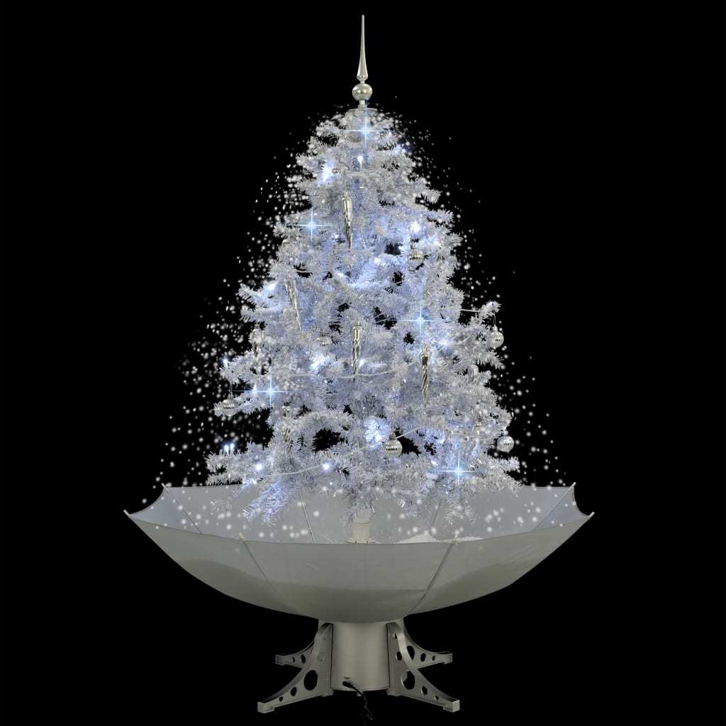 Albero di Natale con Neve e Base a Ombrellone Bianco 140 cm 284334
