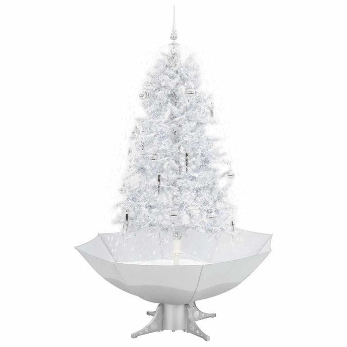 Albero di Natale con Neve e Base a Ombrellone-Albero Natalizio-Decorazioni natalizie Bianco 170 cm