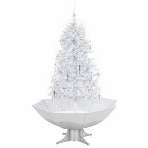 Albero di Natale con Neve e Base a Ombrellone Bianco 170 cm