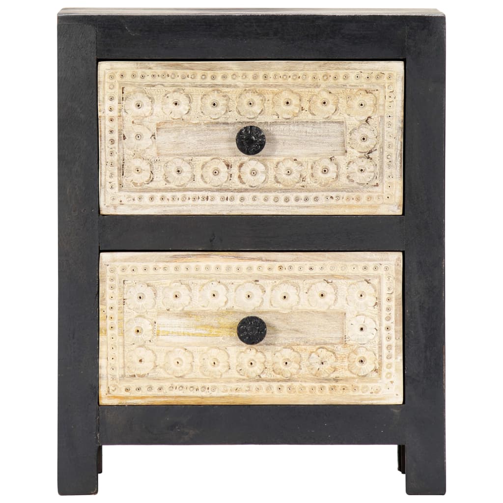 Comodino Intagliato a Mano Grigio 40x30x50 cm Massello di Mango 282722