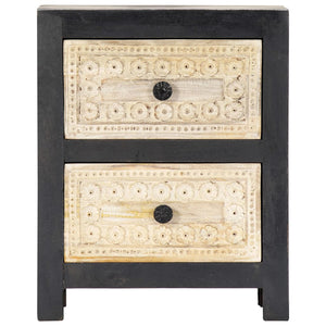 Comodino Intagliato a Mano Grigio 40x30x50 cm Massello di Mango 282722