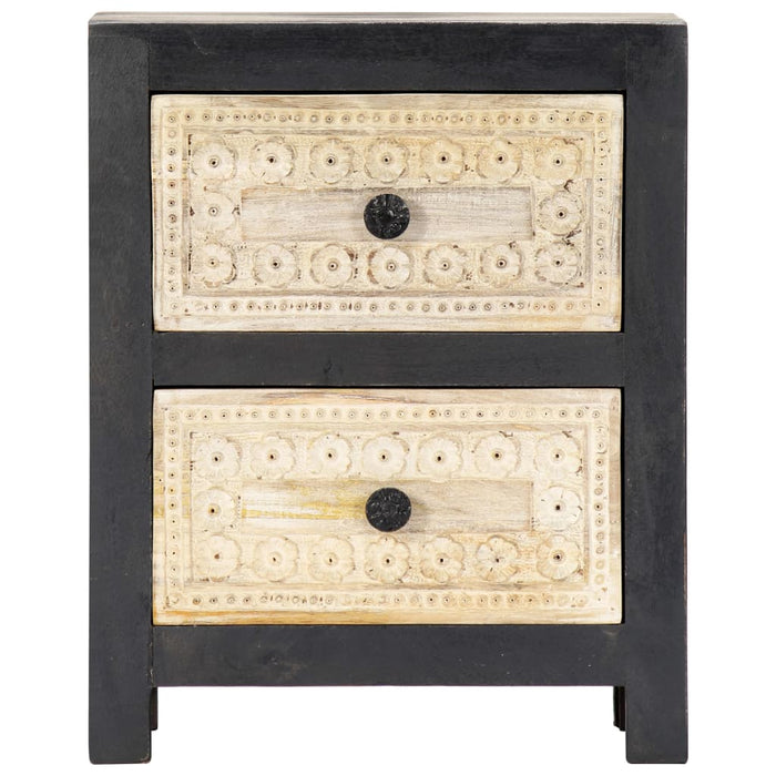 Comodino Intagliato a Mano Grigio 40x30x50 cm Massello di Mango 282722