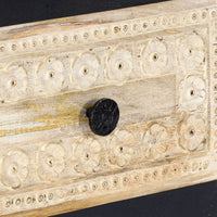 Comodino Intagliato a Mano Grigio 40x30x50 cm Massello di Mango 282722