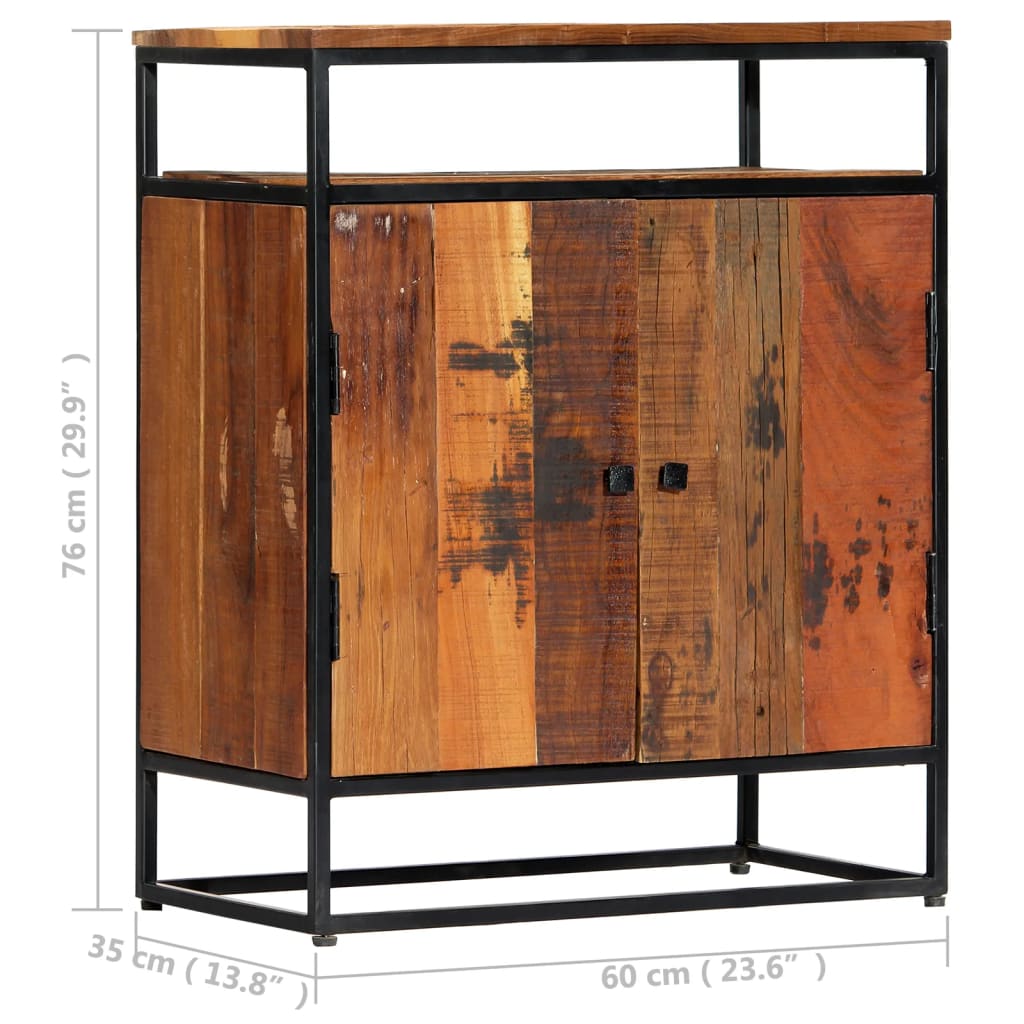 Credenza-Buffet-Armadio da cucina 60x35x76 cm in Legno Massello di Recupero e Acciaio