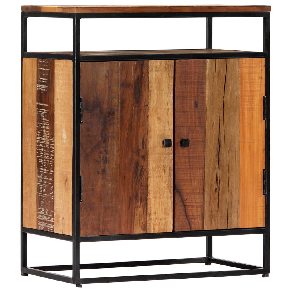Credenza-Buffet-Armadio da cucina 60x35x76 cm in Legno Massello di Recupero e Acciaio