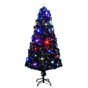 Albero di Natale Preilluminato-Decorazioni natalizie con Supporto e LED 150 cm Fibra Ottica