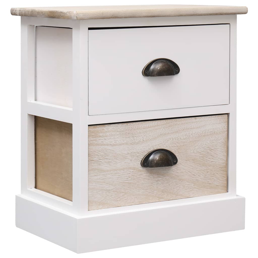 Comodini 2pz Bianco e Naturale 38x28x45cm in Legno di Paulonia 284057