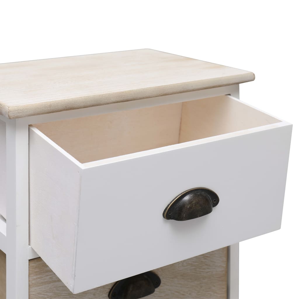 Comodini 2pz Bianco e Naturale 38x28x45cm in Legno di Paulonia 284057