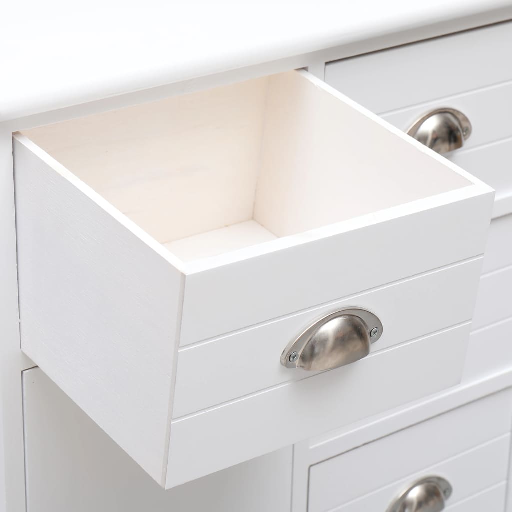 Credenza con 10 Cassetti Bianca 113x30x79 cm in Legno 284175