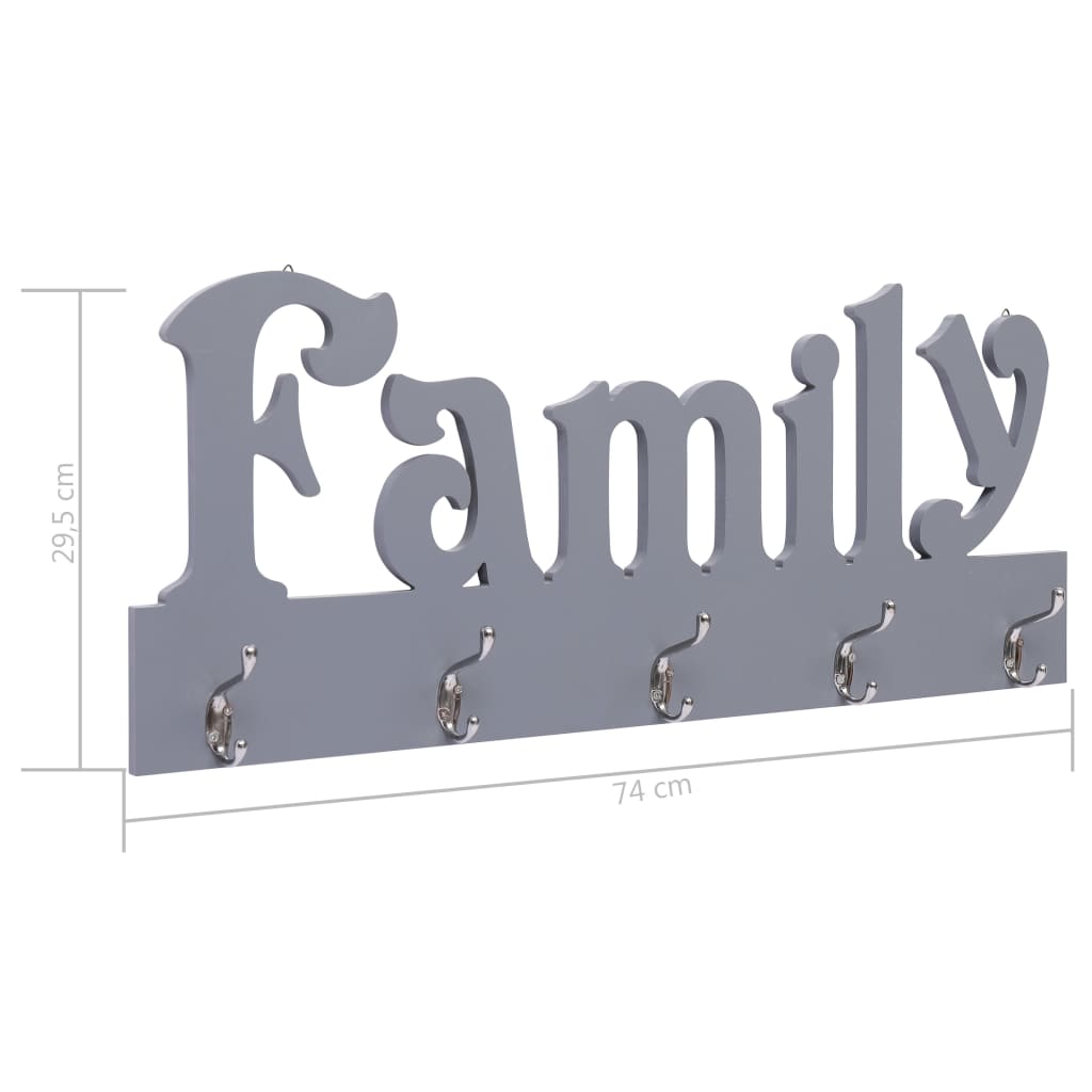 Appendiabiti a Muro FAMILY Grigio 74x29,5 cm 284246