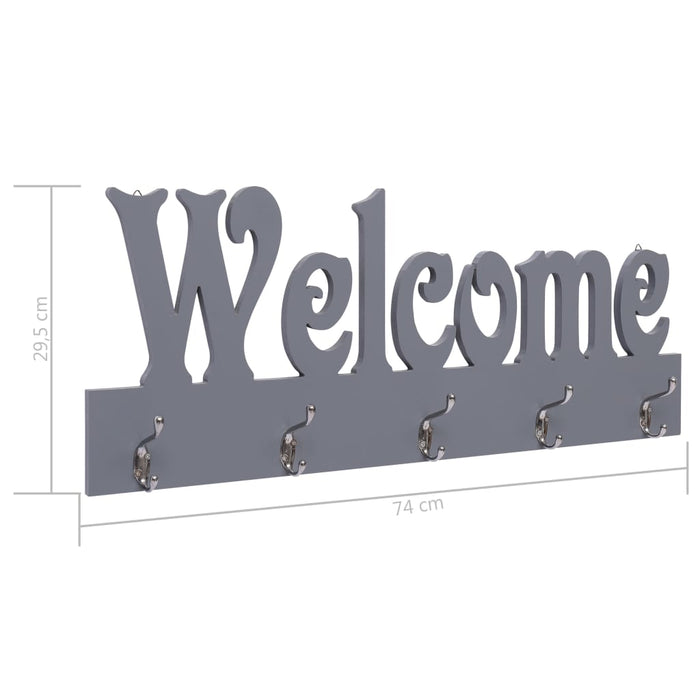 Appendiabiti a Muro WELCOME Grigio 74x29,5 cm 284248