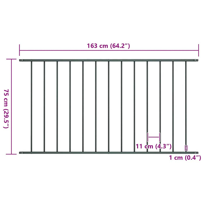 Pannello di Recinzione Acciaio Verniciato 1,63x0,75 m Antracite 145221