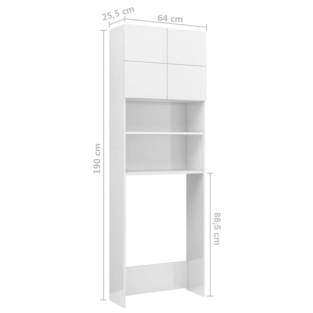 Mobile per Lavatrice Bianco Lucido 64x25,5x190 cm 800033