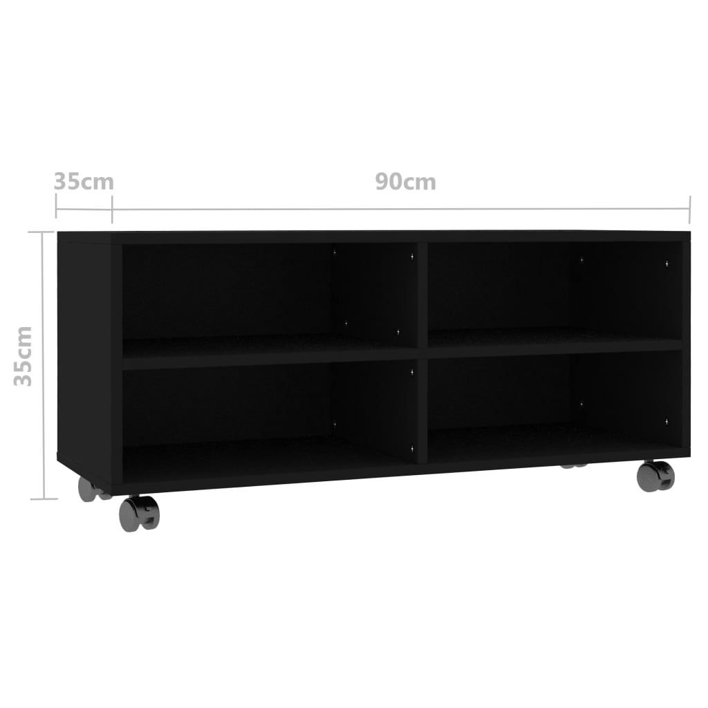 Mobile TV con Ruote-Credenza TV-Console TV Nero 90x35x35 cm in Legno Multistrato