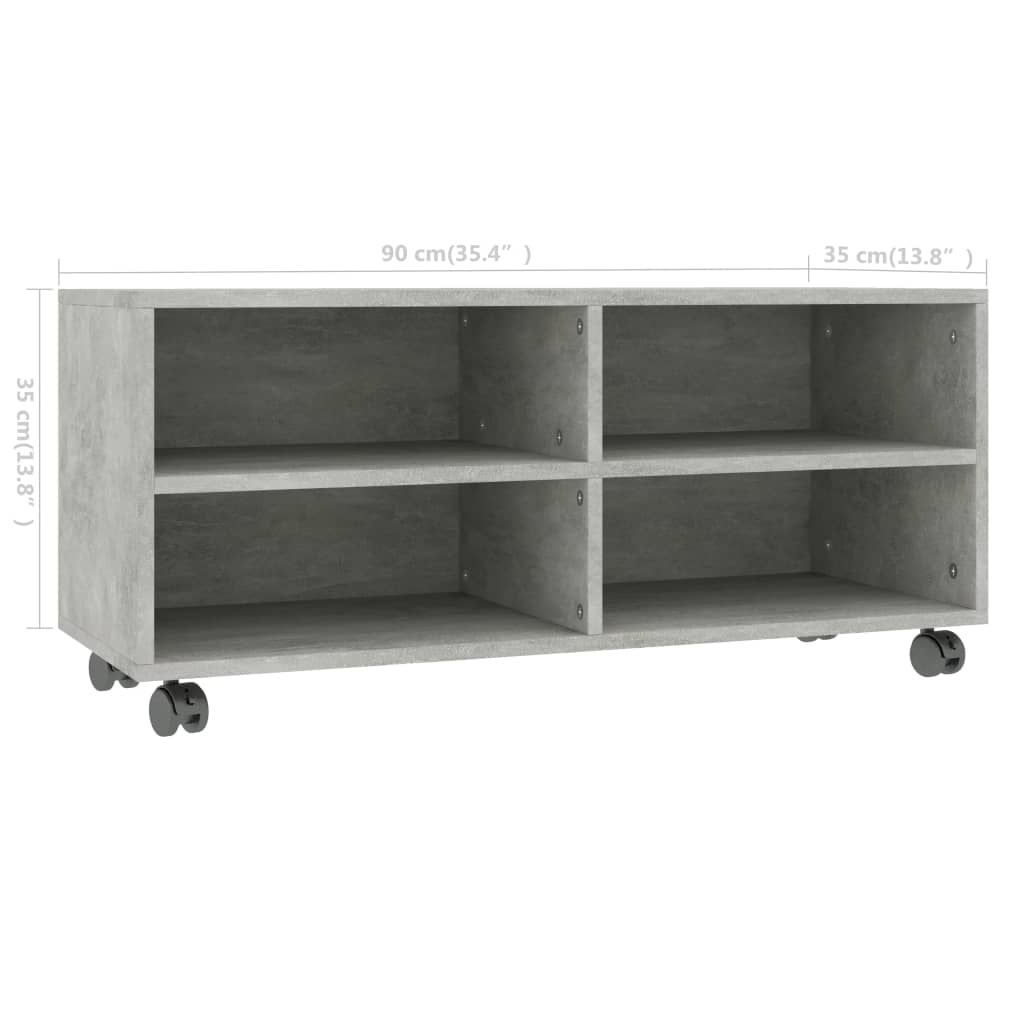Mobile TV con Ruote-Credenza TV-Console TV Grigio Cemento 90x35x35 cm in Multistrato