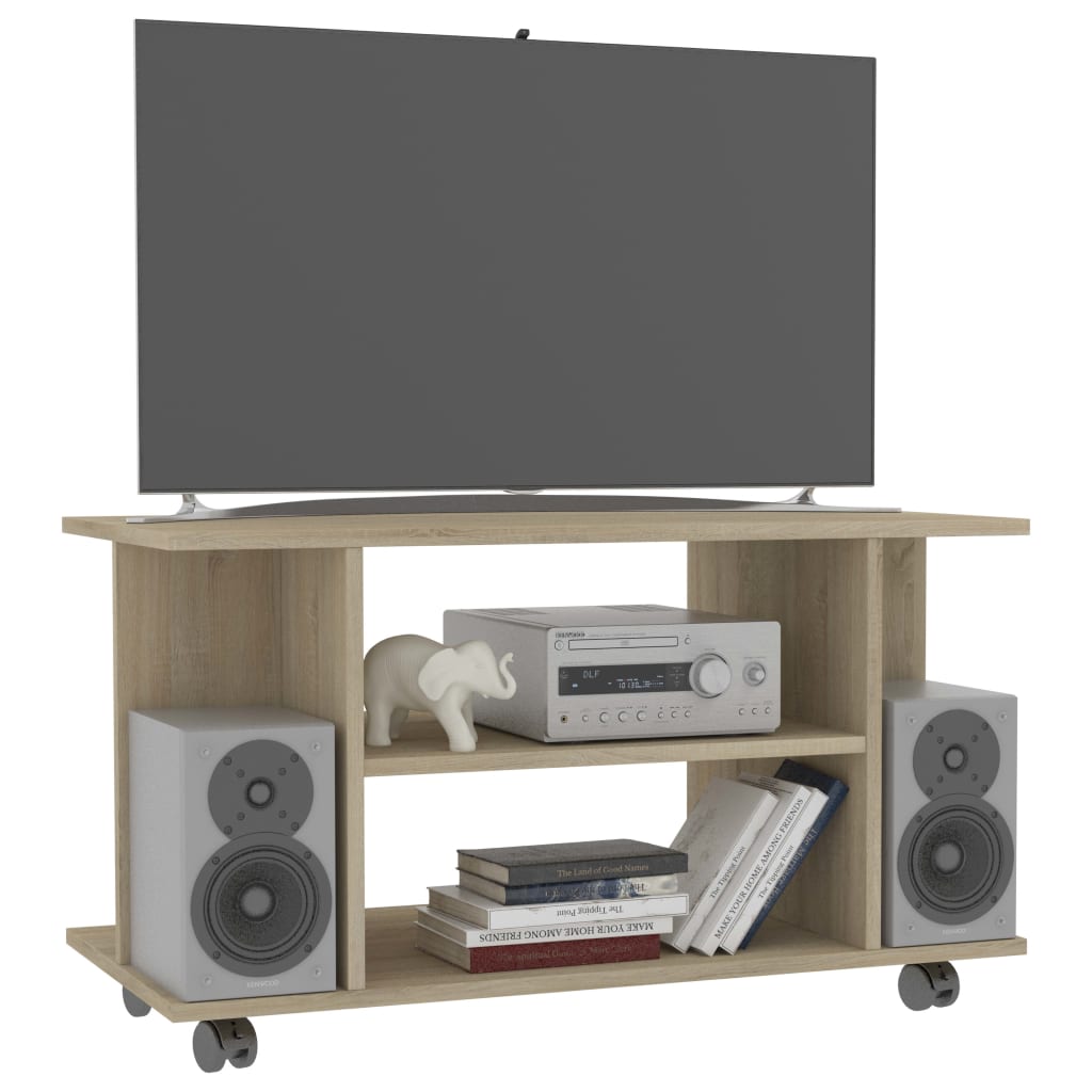 Mobile TV con Ruote-Credenza TV-Console TV Rovere Sonoma 80x40x45 cm Legno Multistrato