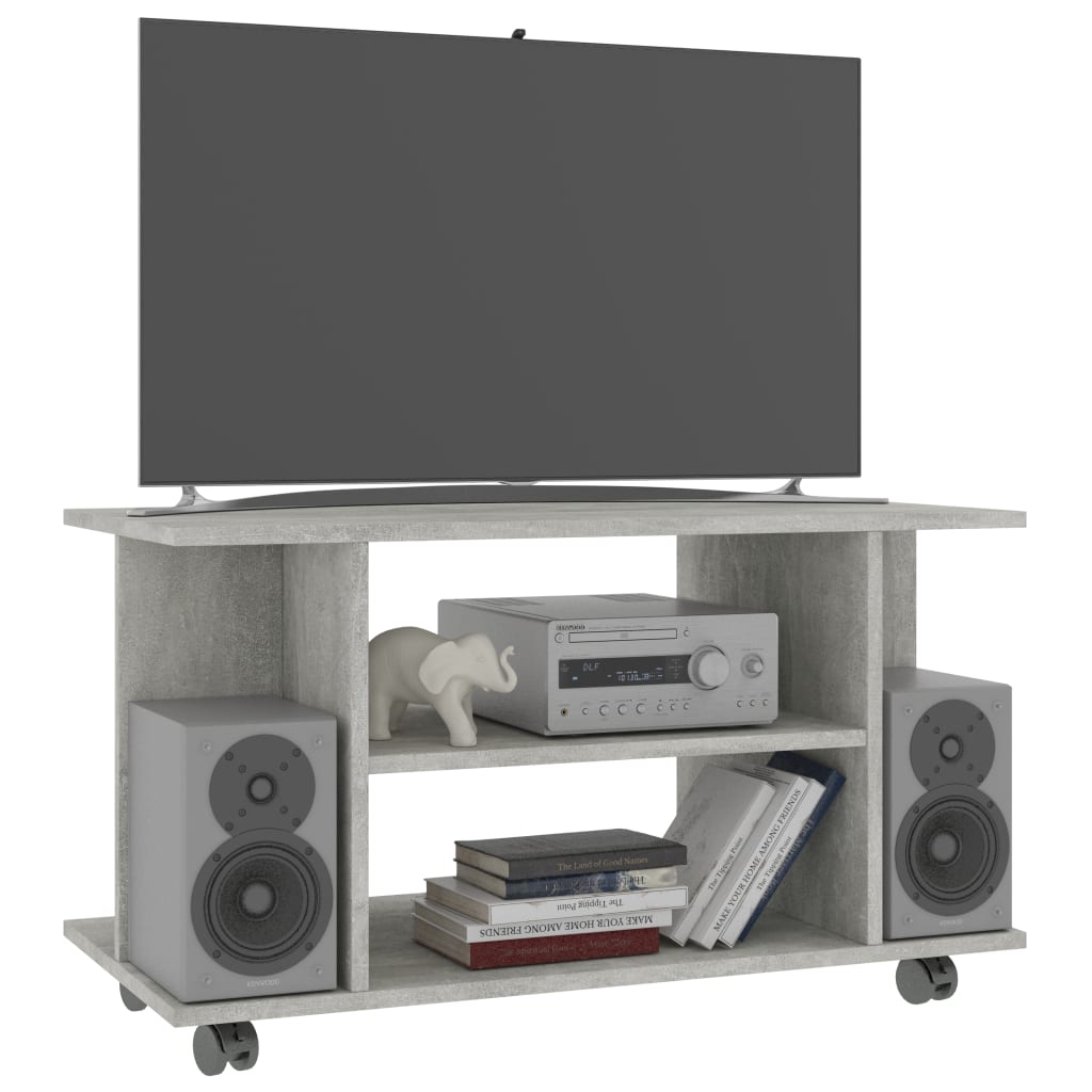 Mobile TV con Ruote Grigio Cemento 80x40x45 cm in Multistrato 800193