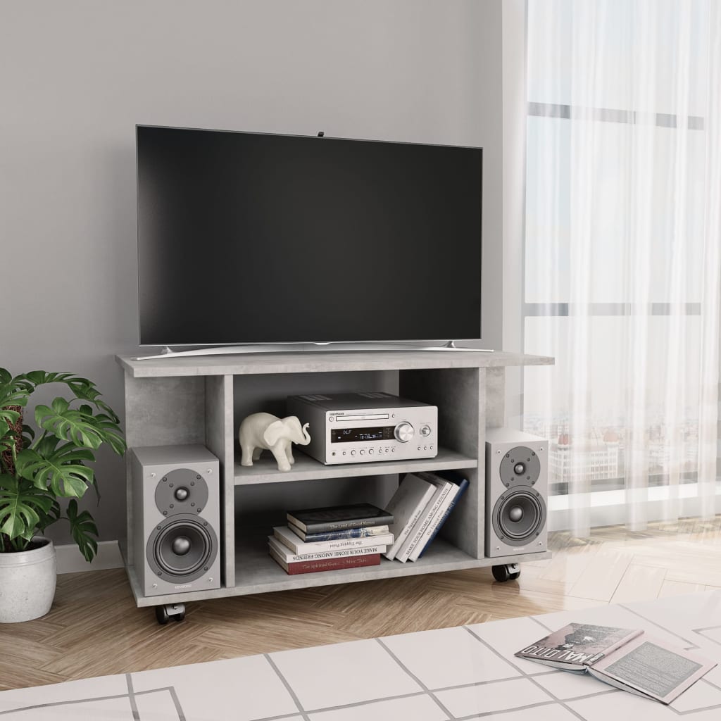 Mobile TV con Ruote Grigio Cemento 80x40x45 cm in Multistrato 800193
